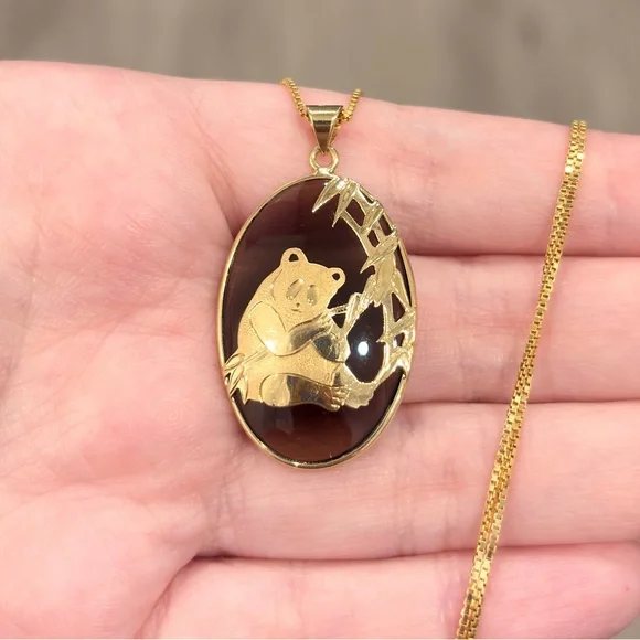 Vintage 14K Panda Smoky Quartz Pendant - Picture 3 of 10